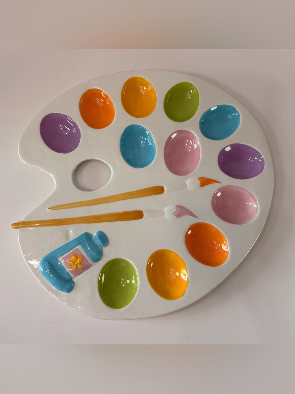 🎨 Ceramic Deviled Egg Platter – Artist Paint Palette Serving Tray